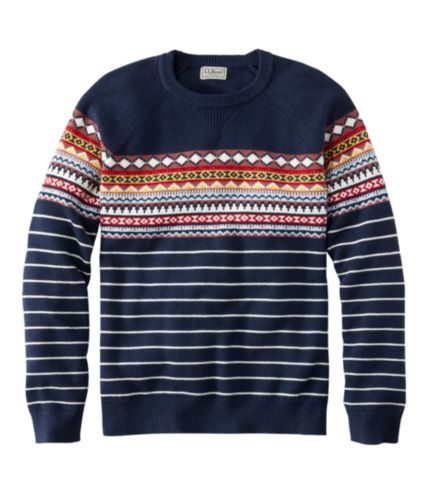 Men's Wicked Soft Cotton/Cashmere Sweater, Crewneck, Intarsia ...