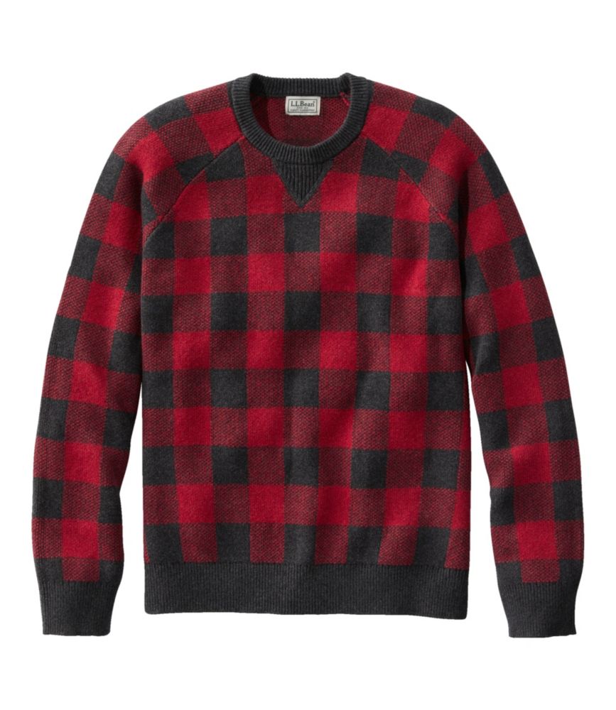 Men's Wicked Soft Cotton/Cashmere Sweater, Crewneck, Pattern, Deep Red Buffalo Check, small image number 1