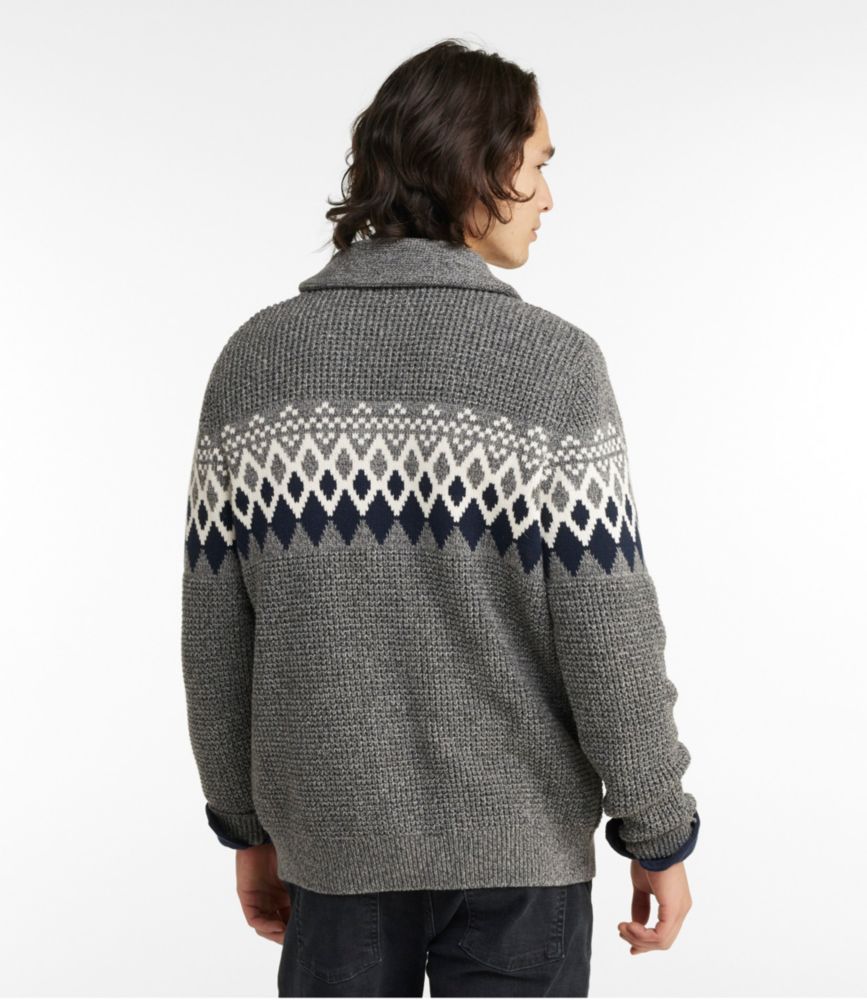 Men's Organic Cotton Cardigan Waffle Sweater, Fair Isle, Gray Heather, small image number 3