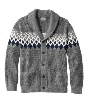 Men's Organic Cotton Cardigan Waffle Sweater, Fair Isle