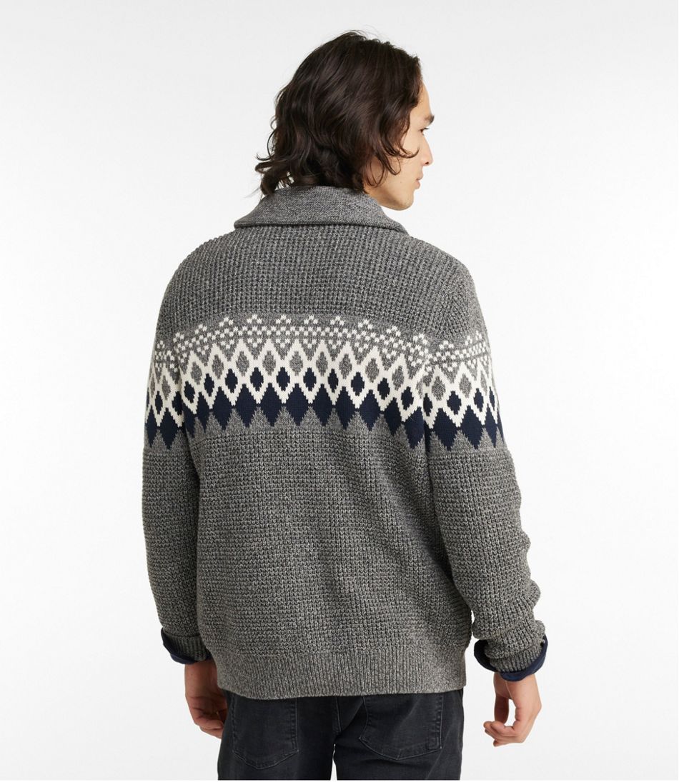 Men's Organic Cotton Cardigan Waffle Sweater, Fair Isle | Sweaters at L ...