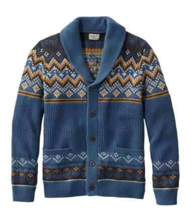 Men's Organic Cotton Cardigan Sweater, Fair Isle