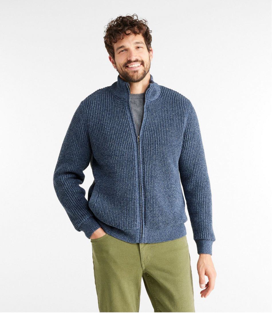 Men's Organic Cotton Waffle Sweater, Full Zip, Lined | Sweaters at L.L.Bean