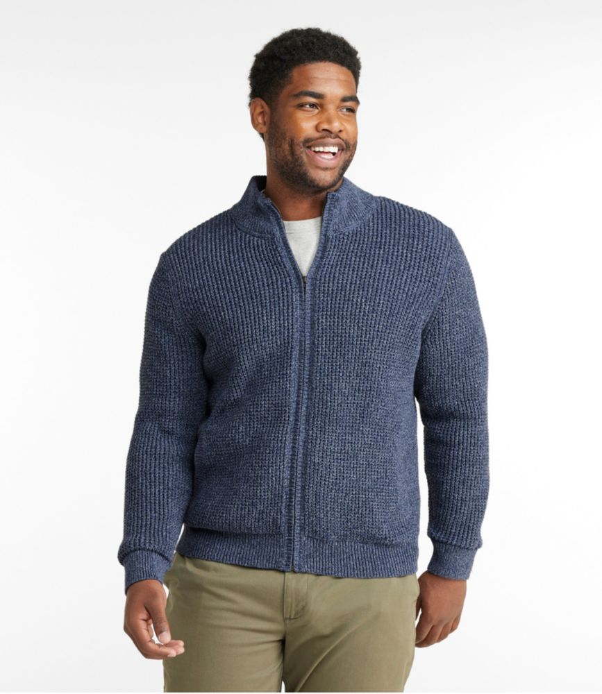 Men's Organic Cotton Waffle Sweater, Full Zip, Lined, Dark Cinder, small image number 4