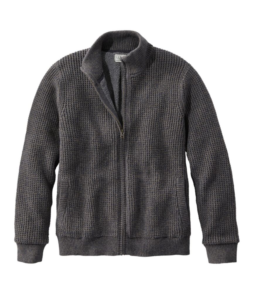 Men's Organic Cotton Waffle Sweater, Full Zip, Lined