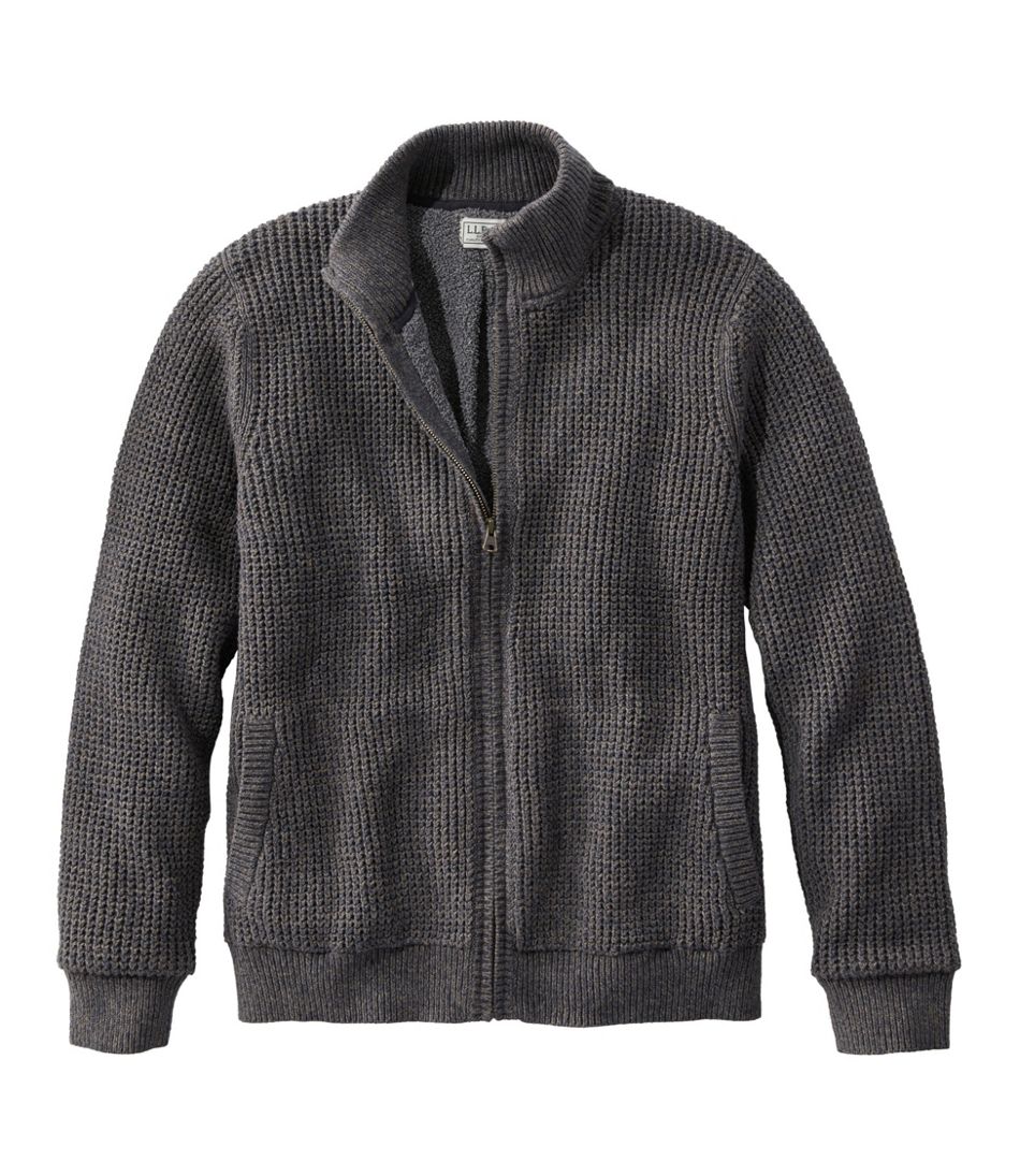 Men's Organic Cotton Waffle Sweater, Full Zip, Lined | Sweaters at