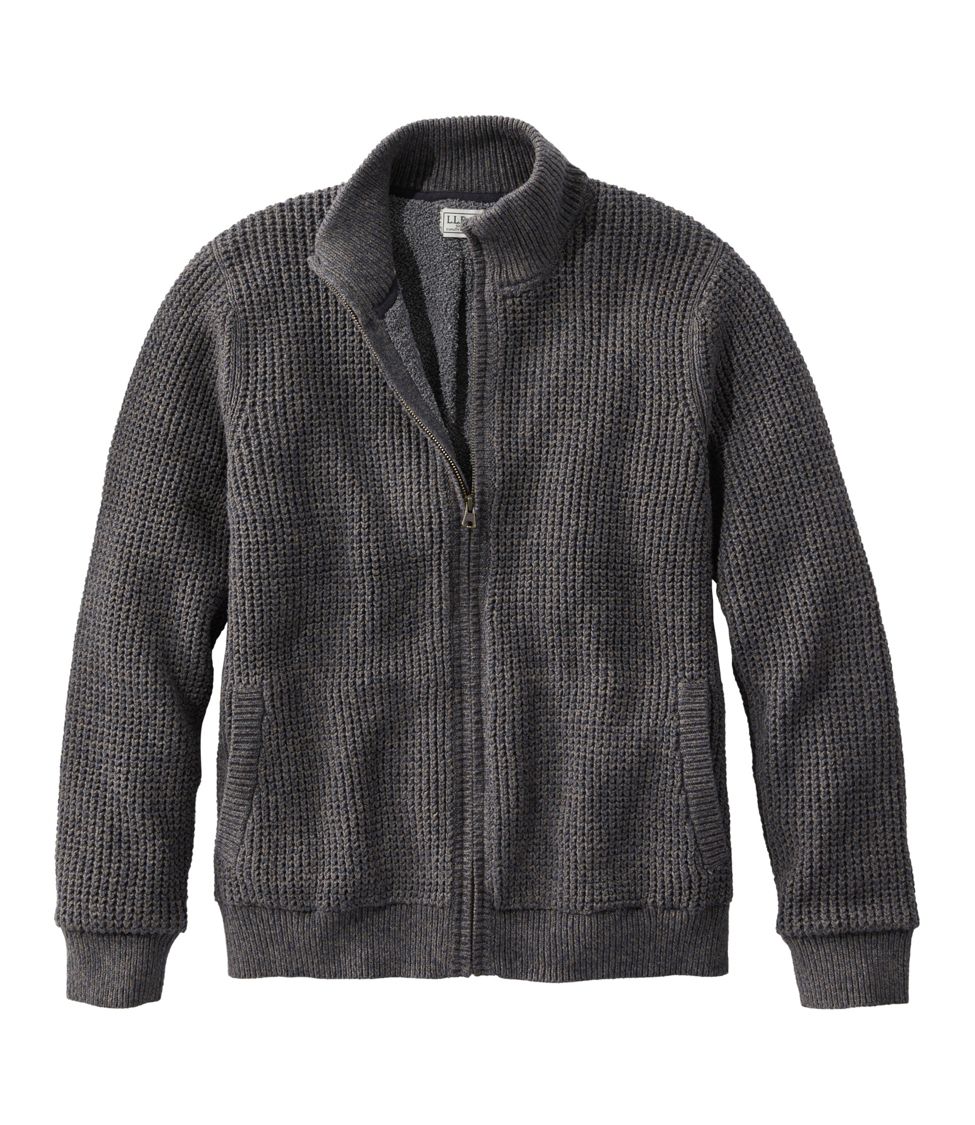 Men's Organic Cotton Waffle Sweater, Full Zip, Lined at L.L. Bean