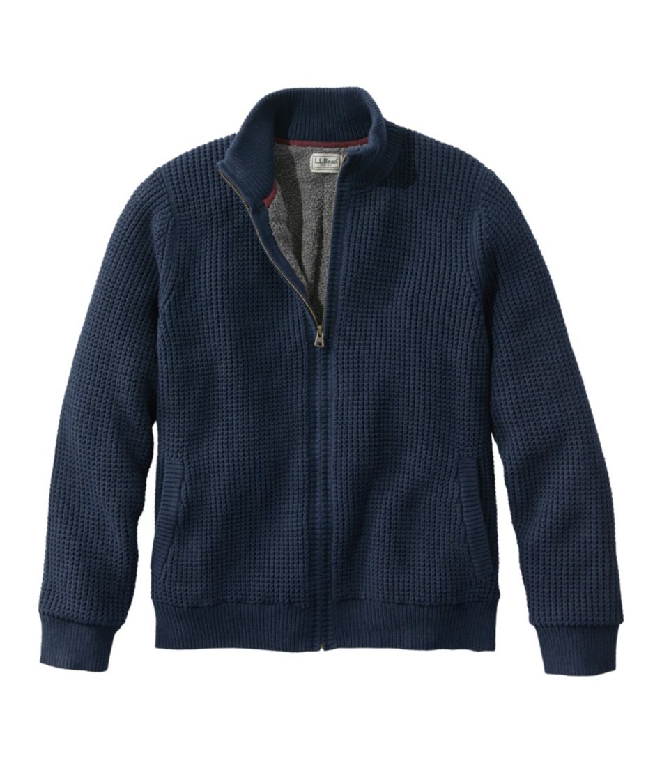 Men's Organic Cotton Waffle Sweater, Full Zip, Lined | Sweaters at ...
