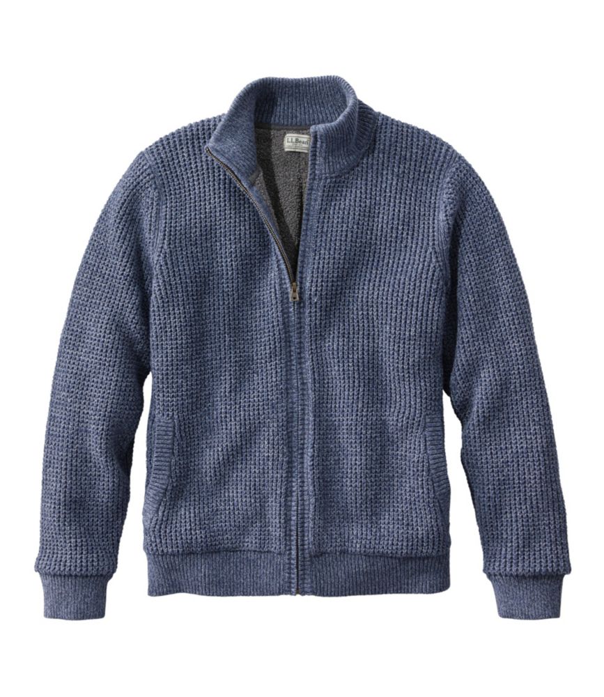 Men's Organic Cotton Waffle Sweater, Full Zip, Lined, Vintage Indigo, small image number 1