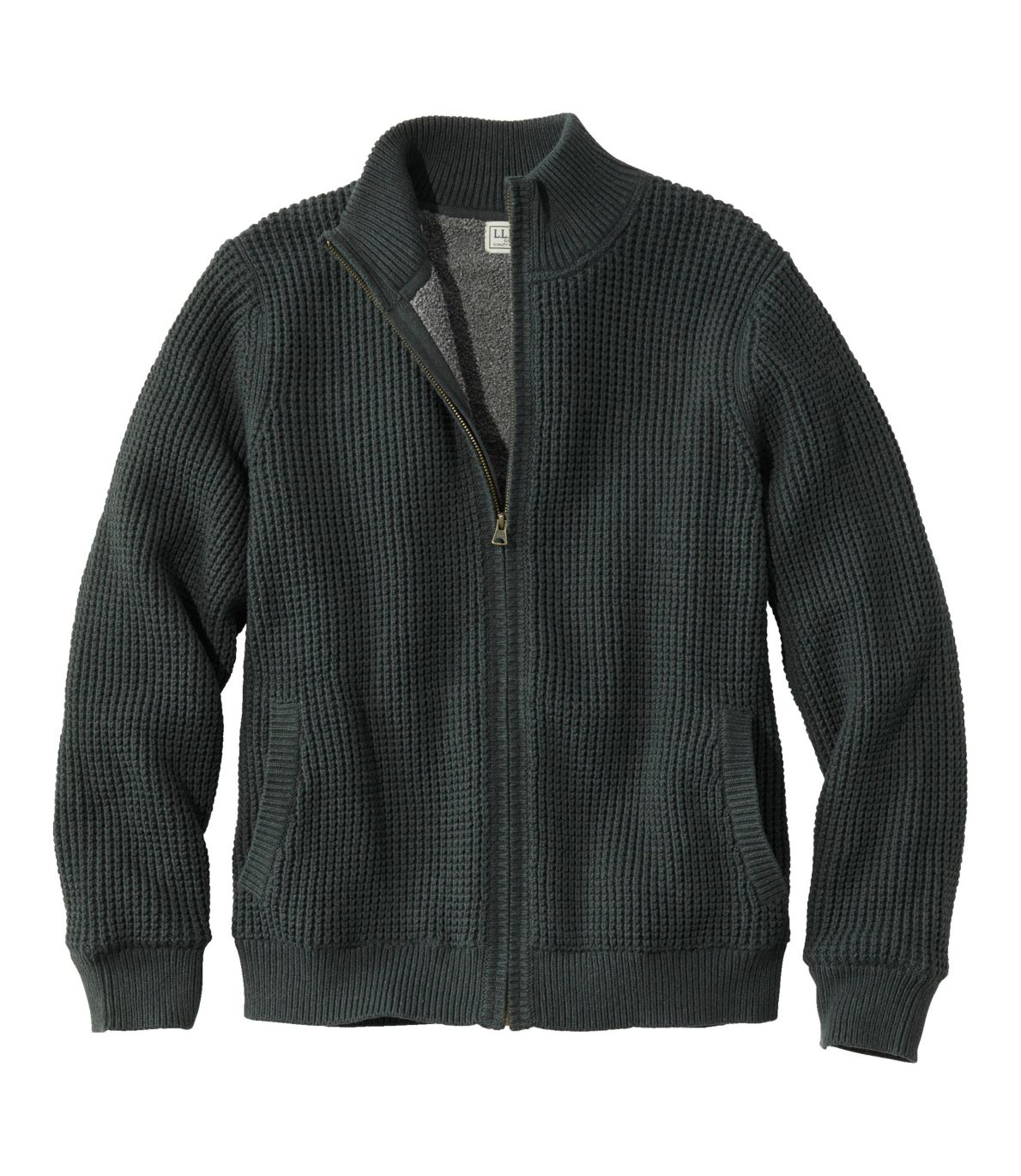Men's Organic Cotton Waffle Sweater, Full Zip, Lined