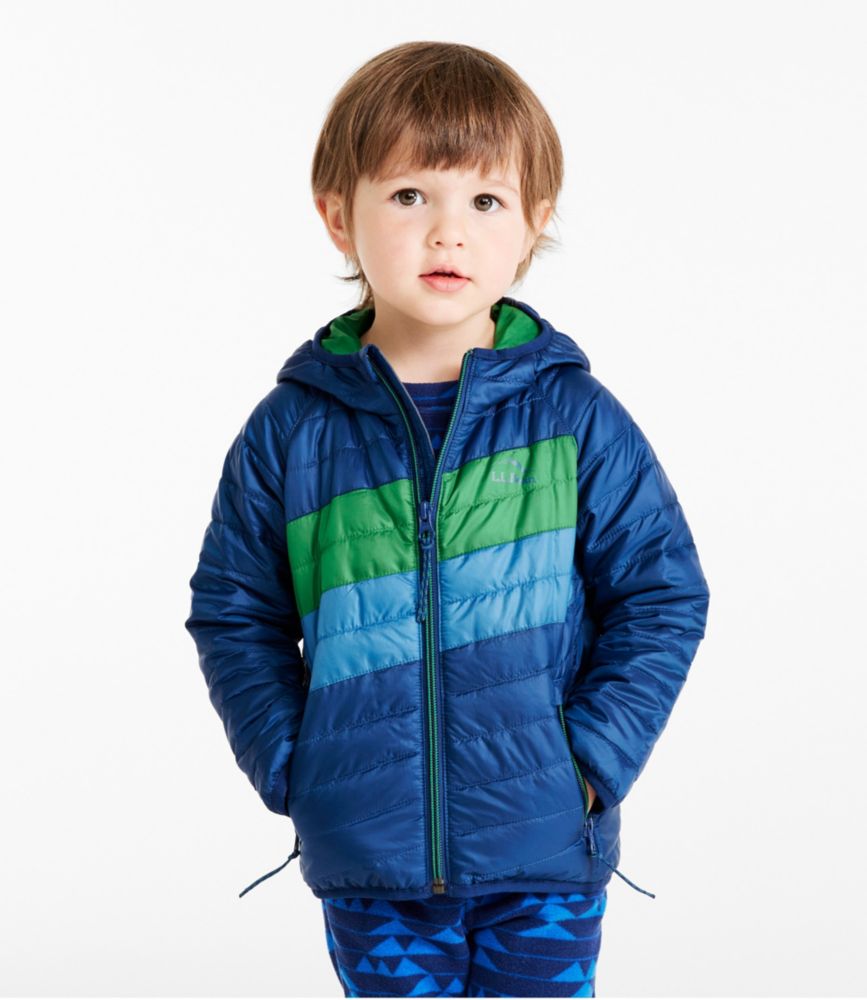 Toddlers' PrimaLoft Hooded Jacket, Colorblock, Collegiate Blue/Lawn Green, small image number 4