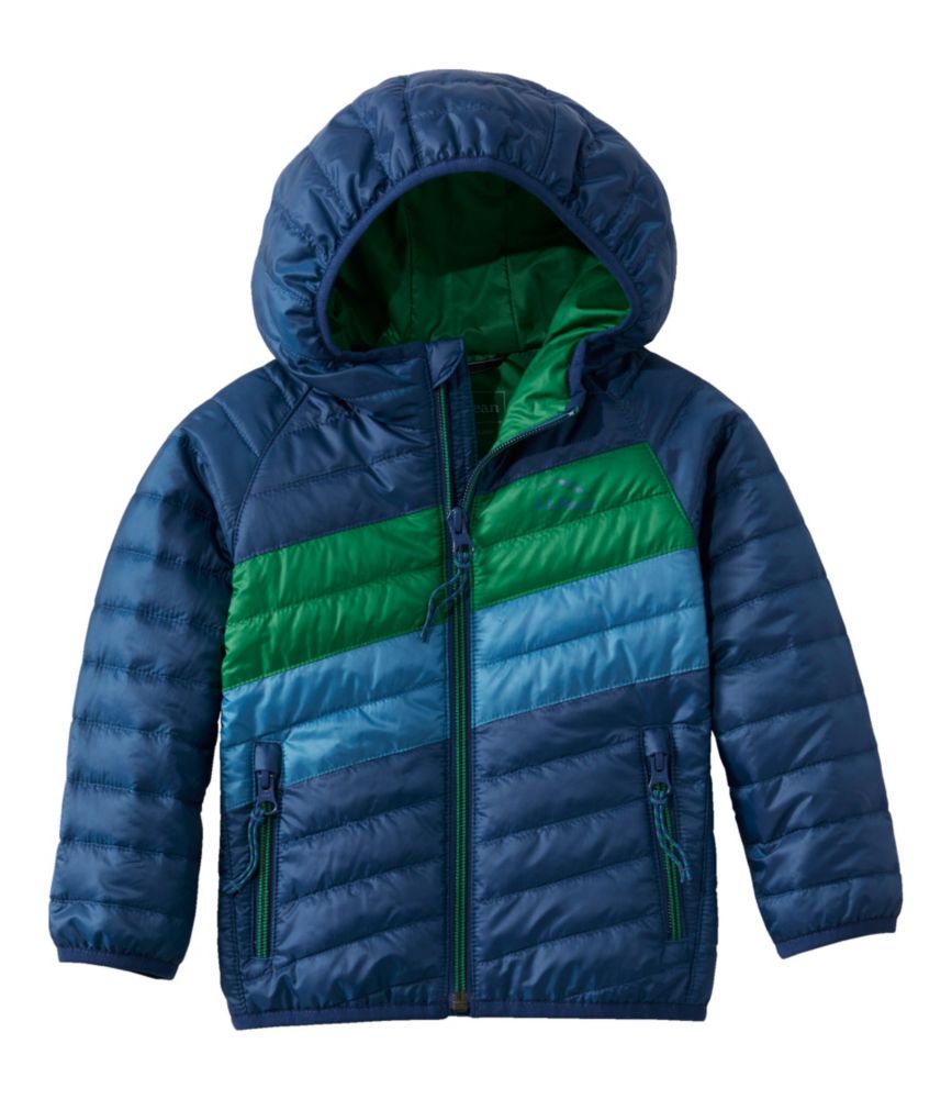 Toddlers' PrimaLoft Hooded Jacket, Colorblock, Collegiate Blue/Lawn Green, small image number 1