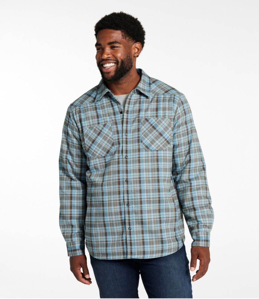 Men's Katahdin Performance Flannel Shirt-Jacket, Hi-Pile Fleece-Lined Plaid, Bayside Blue/Carbon Navy, small image number 4