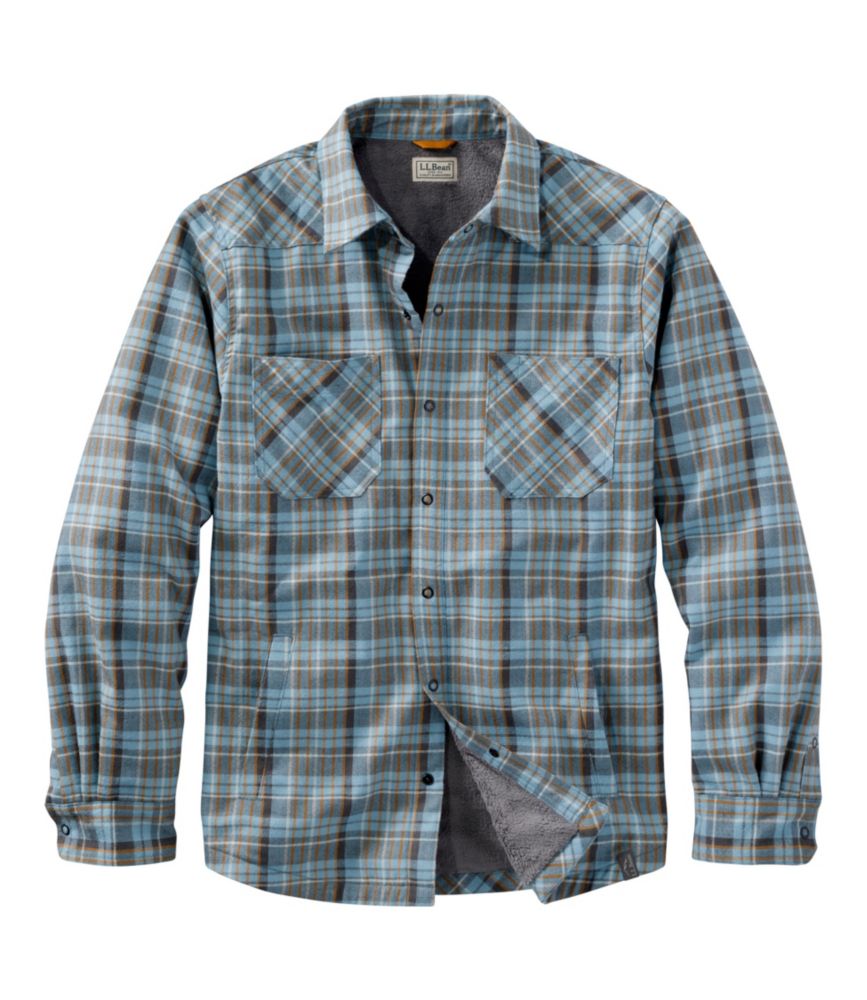 Men's Katahdin Performance Flannel Shirt-Jacket, Hi-Pile Fleece-Lined Plaid, Cadet Blue, small image number 1