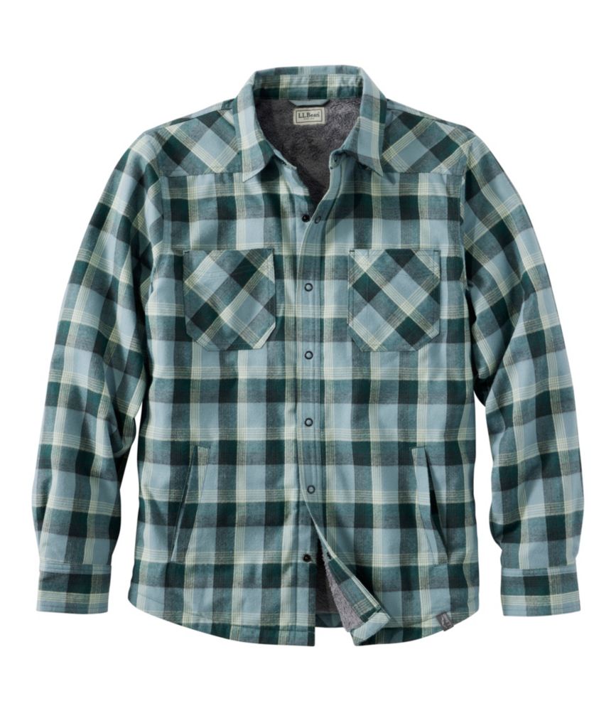 Men's Katahdin Performance Flannel Shirt-Jacket, Hi-Pile Fleece-Lined Plaid, Forest Gray/Deepest Green, small image number 1