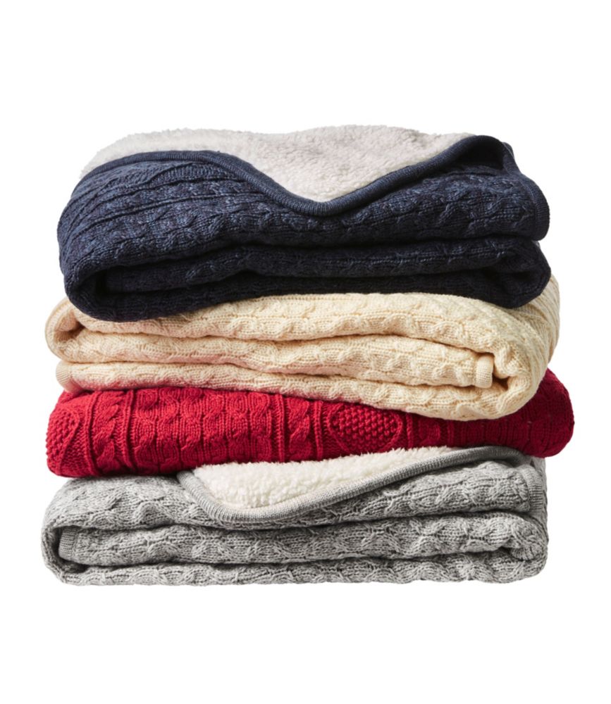 Fisherman Cabled Fleece Throw, Cream, small image number 4