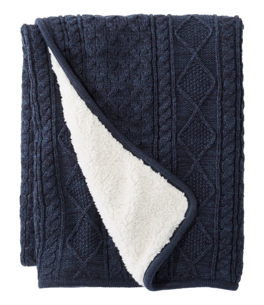 Fisherman Cabled Fleece Throw, Classic Navy, small image number 1