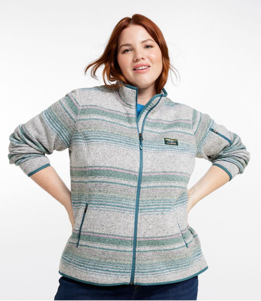 Women's L.L.Bean Sweater Fleece Full-Zip Jacket, Print, Storm Teal Stripe, small image number 2
