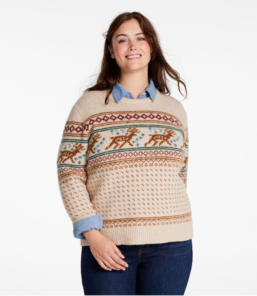 Women's Bean's Classic Ragg Wool Crewneck Intarsia Sweater, Natural Deer Fair Isle, small image number 2