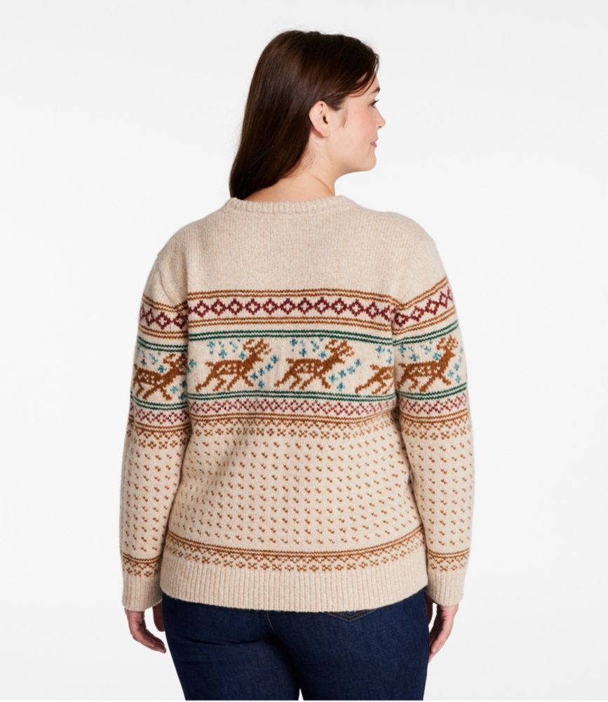 Women's Bean's Classic Ragg Wool Crewneck Intarsia Sweater, Mountain Red Deer Fair Isle, small image number 3