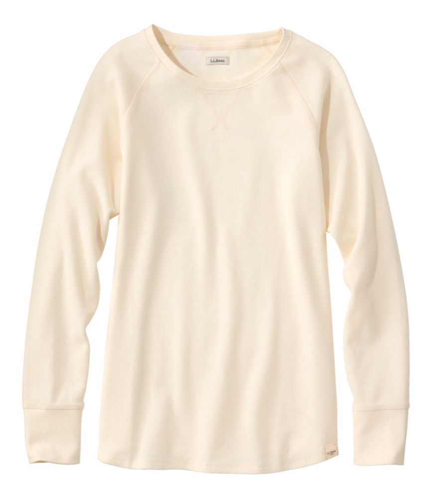 Women's Unshrinkable Mini-Waffle Tee, Long-Sleeve Crewneck, Cream, small image number 1