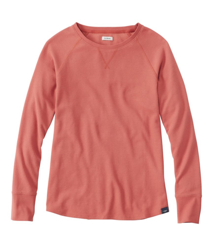 Women's Unshrinkable Mini-Waffle Tee, Long-Sleeve Crewneck