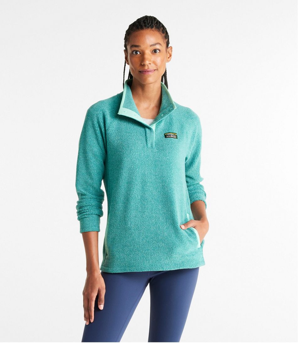 L.L.Bean womens medium 1/4 zip pullover sweater solid green fleece long  sleeve
