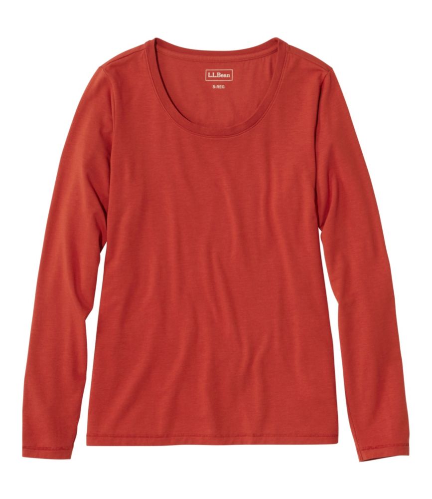 Women's Soft Stretch Supima-Blend Tee, Scoopneck Long-Sleeve
