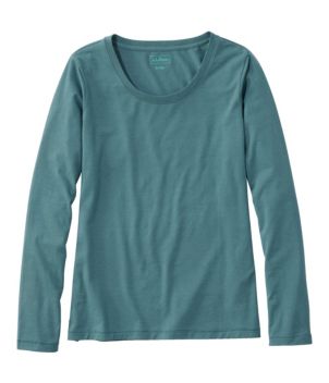 Women's Soft Stretch Supima-Blend Tee, Scoopneck Long-Sleeve
