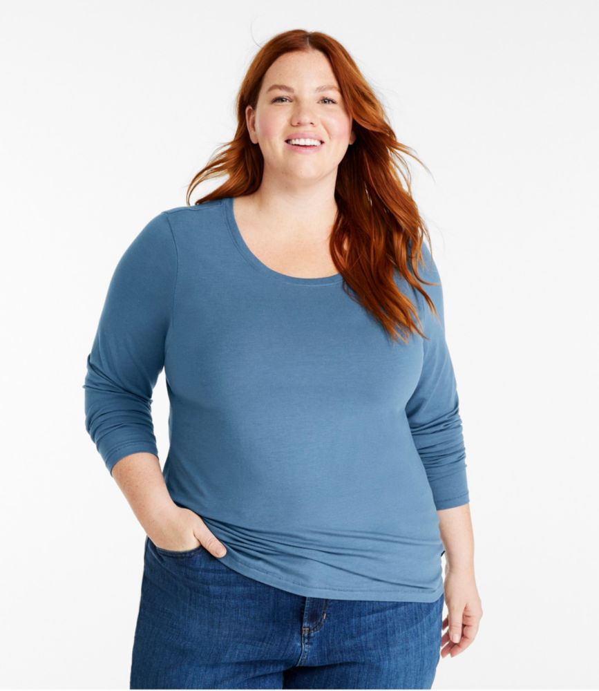 Women's Soft Stretch Supima-Blend Tee, Scoopneck Long-Sleeve