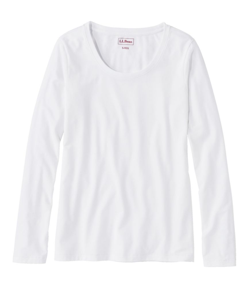 Women's Soft Stretch Supima-Blend Tee, Scoopneck Long-Sleeve