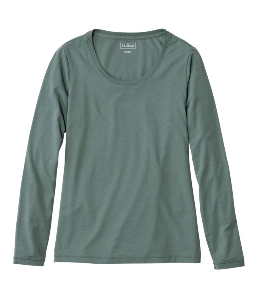 Women's Soft Stretch Supima-Blend Tee, Scoopneck Long-Sleeve