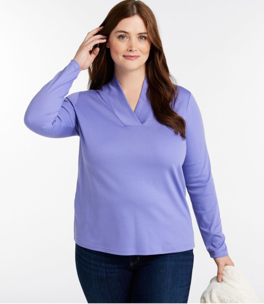 Women's Pima Cotton Tee, Shawl Long-Sleeve