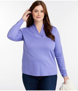 Women's Pima Cotton Tee, Shawl Long-Sleeve