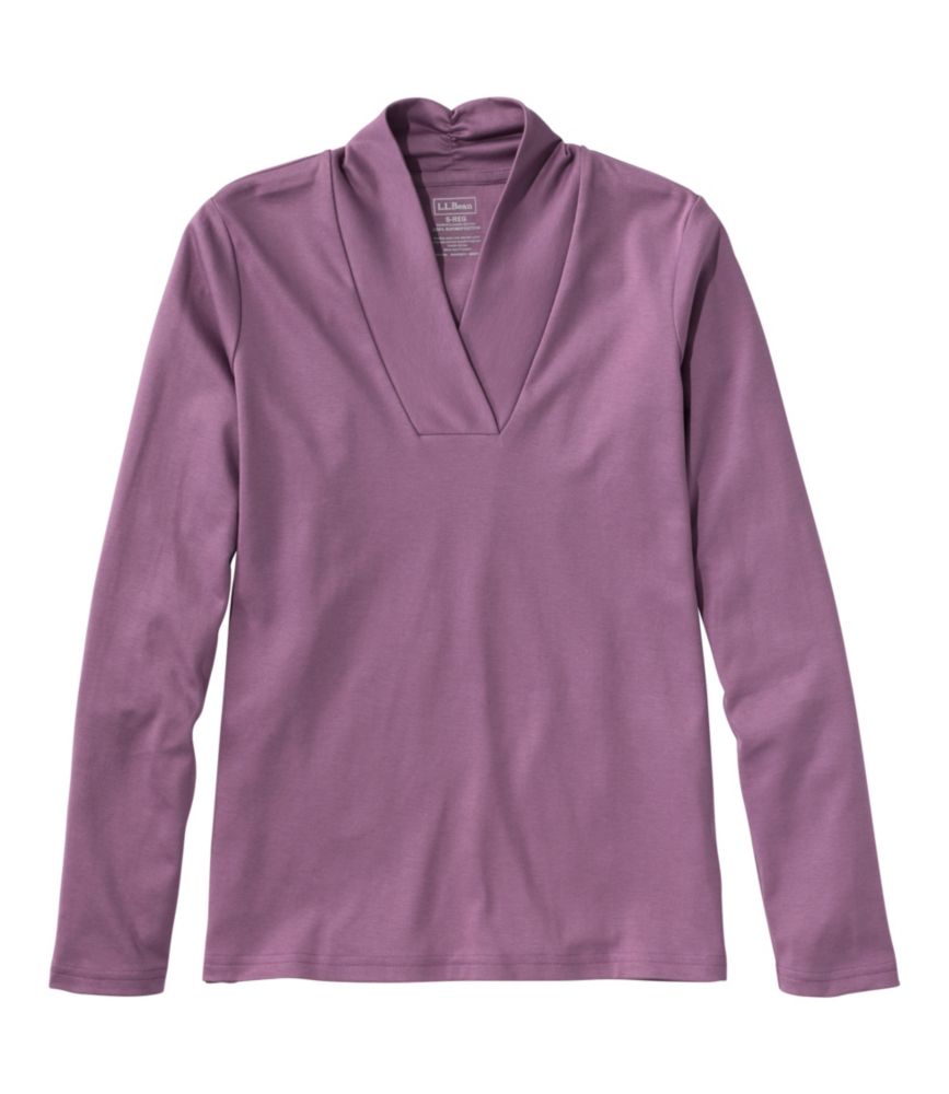Women's Pima Cotton Tee, Shawl Long-Sleeve, Mauve, small image number 1