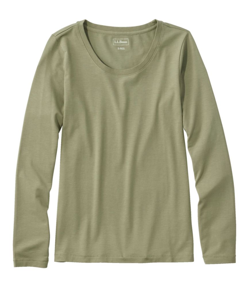 Women's Soft Stretch Supima-Blend Tee, Scoopneck Long-Sleeve