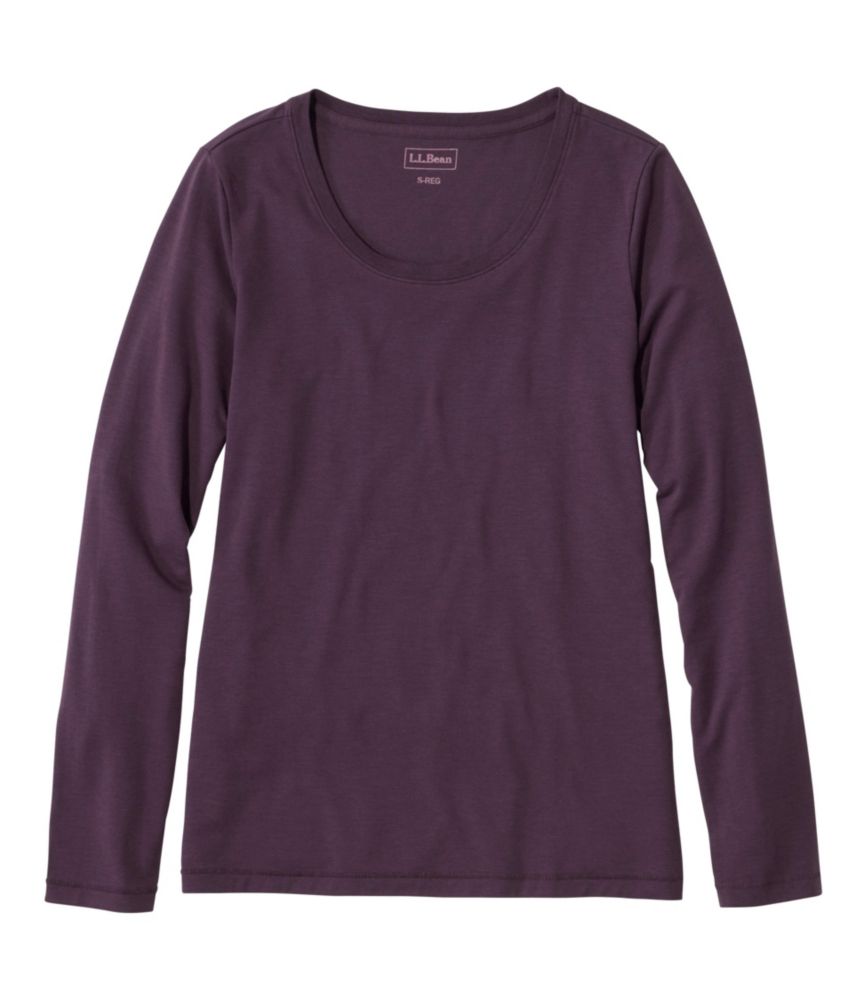 Women's Soft Stretch Supima-Blend Tee, Scoopneck Long-Sleeve