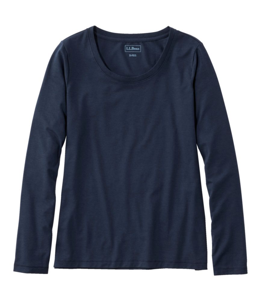 Women's Soft Stretch Supima-Blend Tee, Scoopneck Long-Sleeve