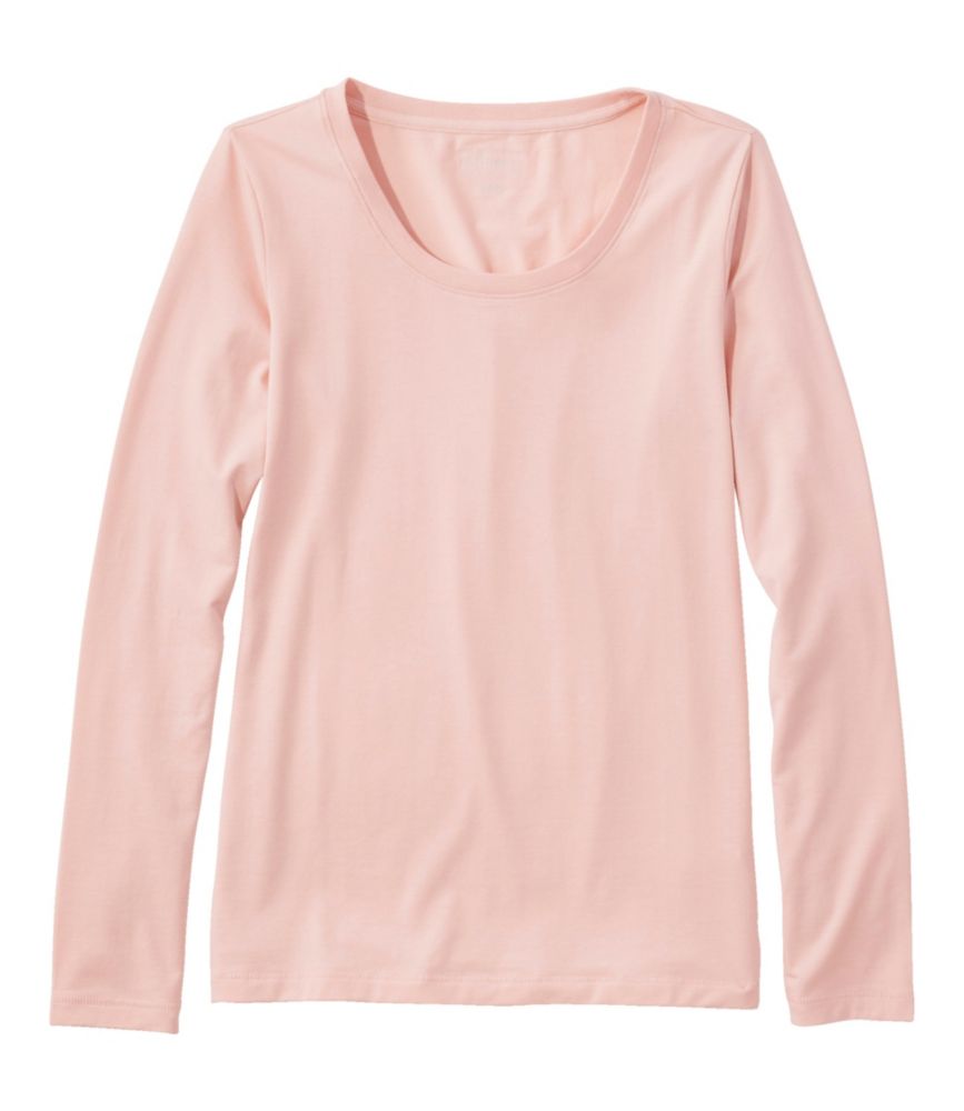 Women's Soft Stretch Supima-Blend Tee, Scoopneck Long-Sleeve