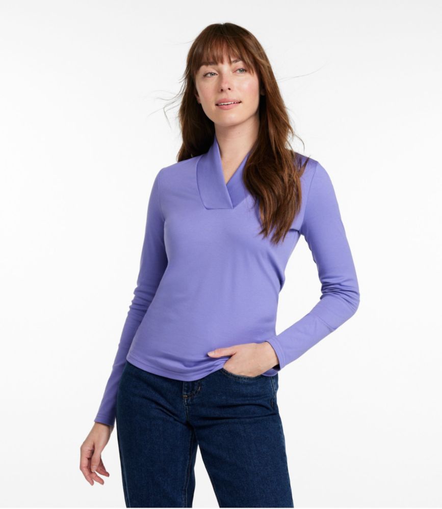Women's Pima Cotton Tee, Shawl Long-Sleeve