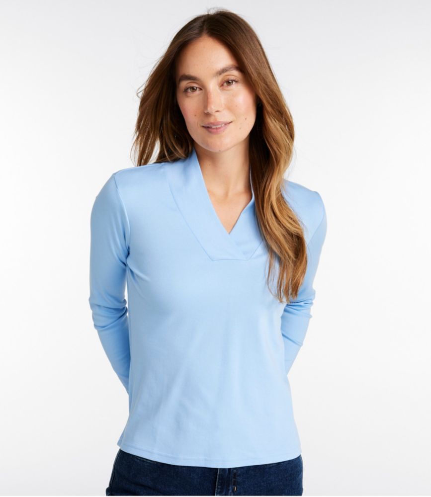Women's Pima Cotton Tee, Shawl Long-Sleeve