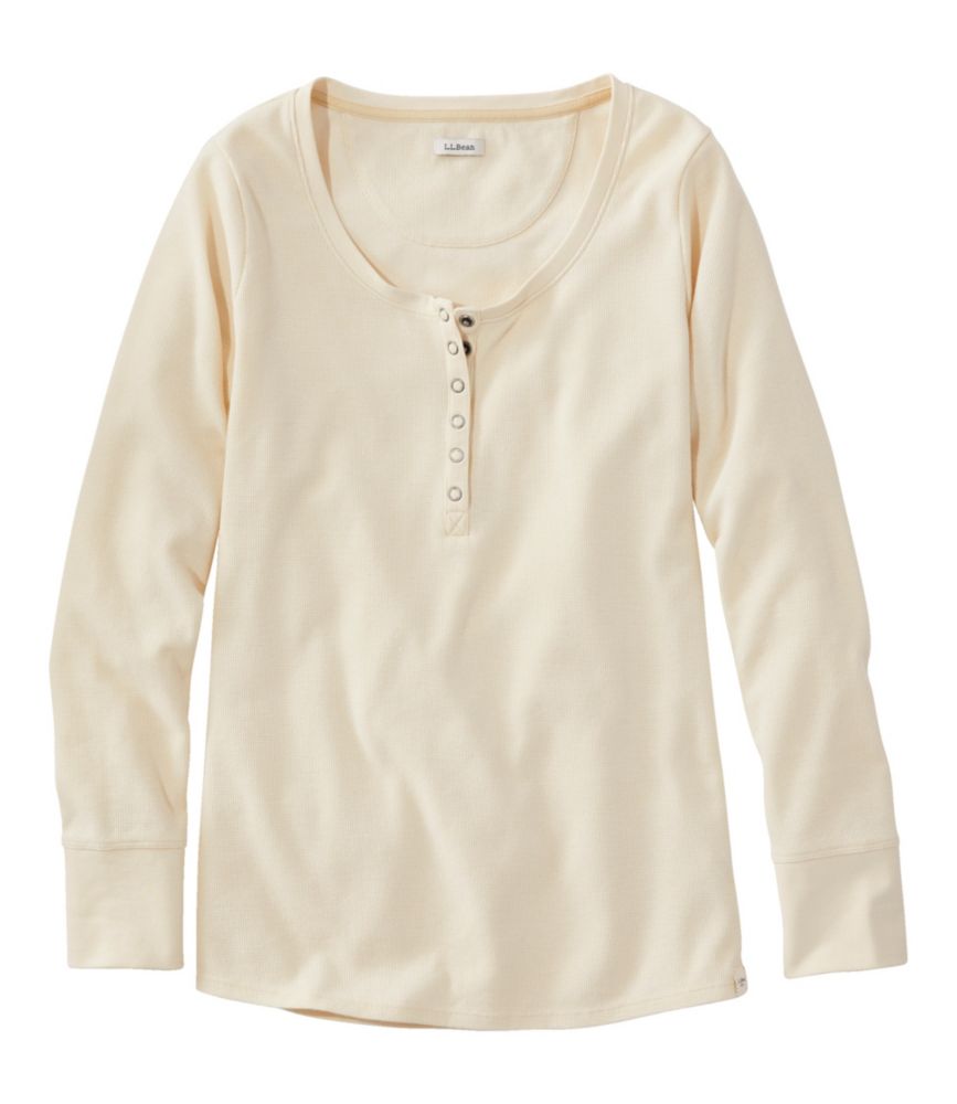 Women's Unshrinkable Mini-Waffle Tee, Long-Sleeve Henley