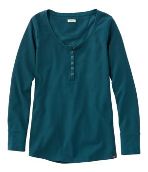 Women's Unshrinkable Mini-Waffle Tee, Long-Sleeve Henley