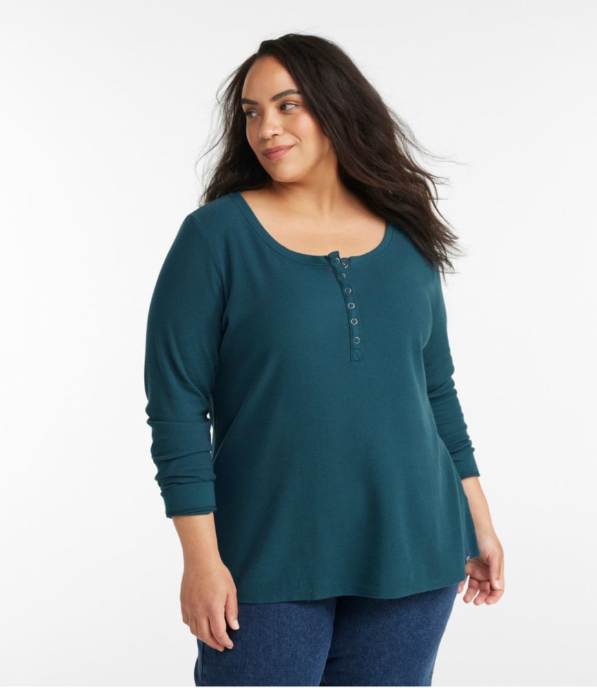 Women's Unshrinkable MiniWaffle Tee, LongSleeve Henley Tees & Knit