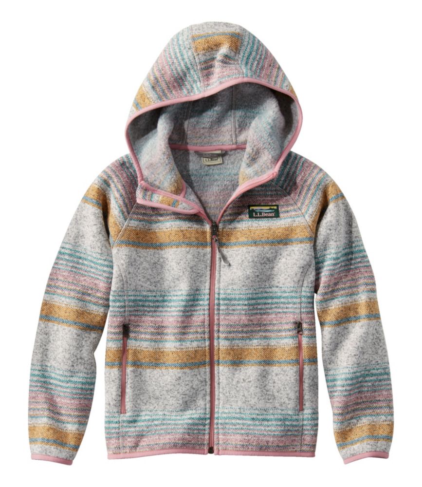 Kids' L.L.Bean Sweater Fleece, Hooded Print, Pewter Multi Stripe, small image number 1