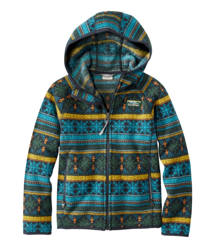 Kids' L.L.Bean Sweater Fleece, Hooded Print, Coal Snowflake Fairisle, small image number 1