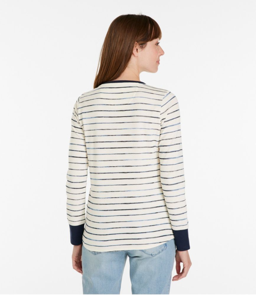 Women's Unshrinkable Mini-Waffle Tee, Long-Sleeve Henley Stripe, Honey Brown Painterly Stripe, small image number 3