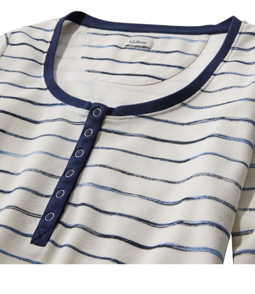Women's Unshrinkable Mini-Waffle Tee, Long-Sleeve Henley Stripe, , small image number 2