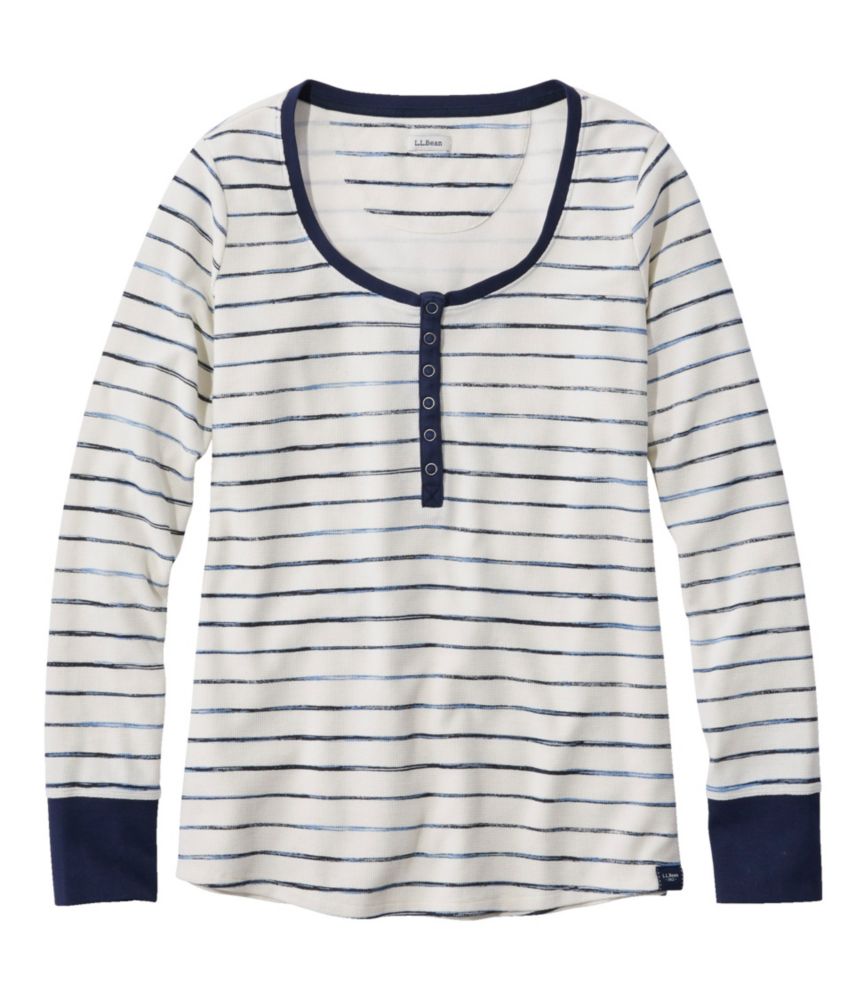 Women's Unshrinkable MiniWaffle Tee, LongSleeve Henley Stripe Tees