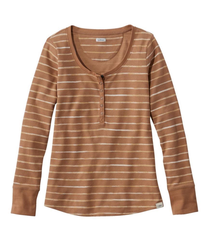 Women's Unshrinkable Mini-Waffle Tee, Long-Sleeve Henley Stripe